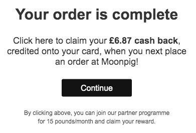 Offer to claim cashback by joining a partner programme that costs £15 per month